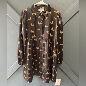 She + Sky Tiered Button Down Black Dress with Tiger Print